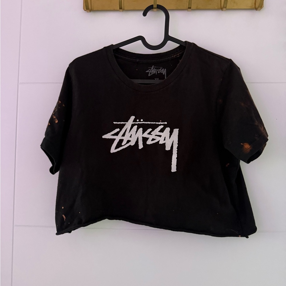 Stussy Black and Orange Tie-dye Crop Top
